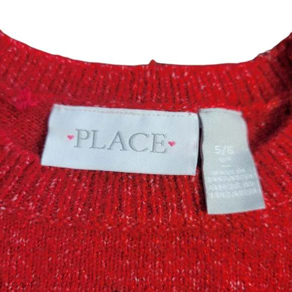 Like New Girls Size 5 / 6 Christmas Tree Fuzzy Cat Red Metallic Shimmer Sweater - Picture 5 of 7
